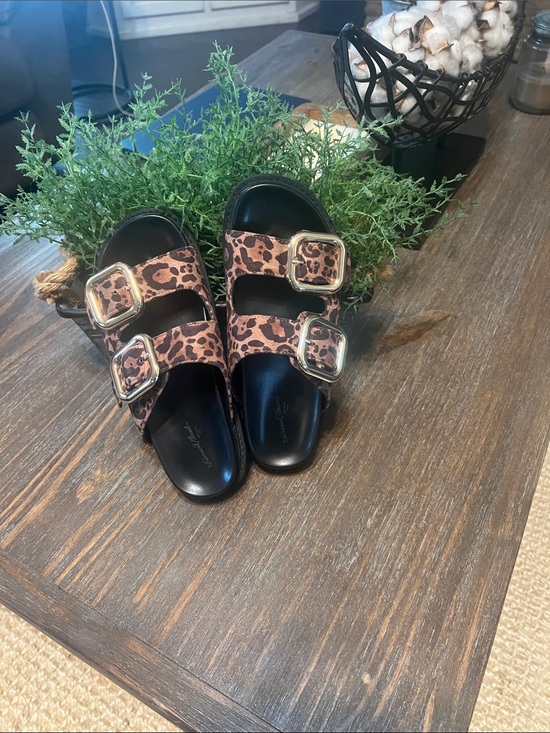 Universal Thread Shoes - Universal Thread Leopard Print Double Buckle Slide Sandals - Brown & Black